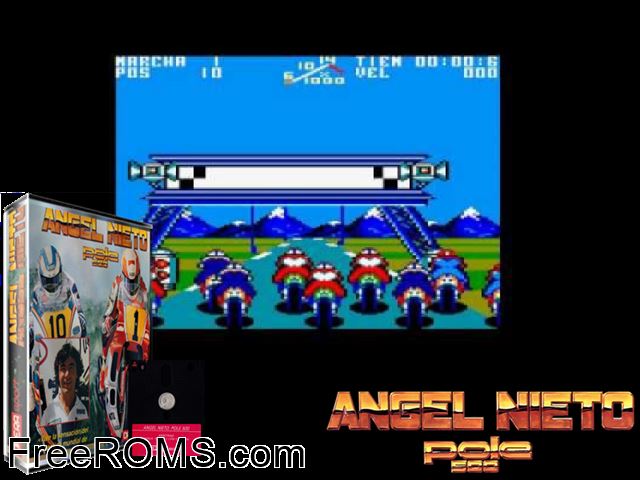 Angel Nieto Grand Prix - Pole 500 (S) (1990) [h1] Amstrad CPC game showing 3D box cover and gameplay screenshot